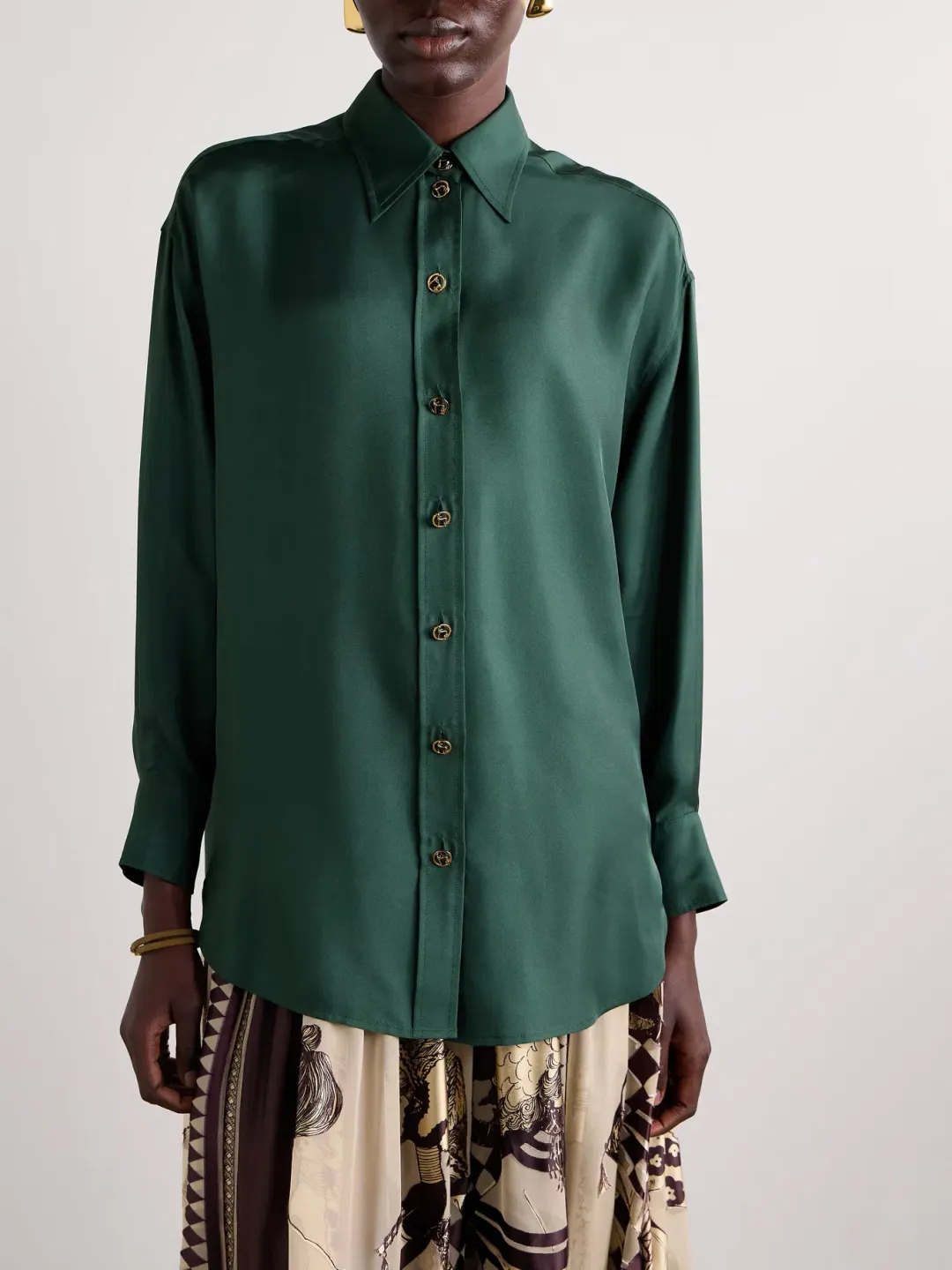 Zimmermann SET Pavilion Relaxed Silk Shirt and Wide Leg Pants Set in Pine Green Size 0 / AU 8 for rent on The Volte - main image