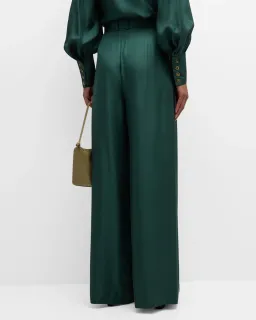 Zimmermann SET Pavilion Relaxed Silk Shirt and Wide Leg Pants Set in Pine Green Size 0 / AU 8 for rent on The Volte - image 3
