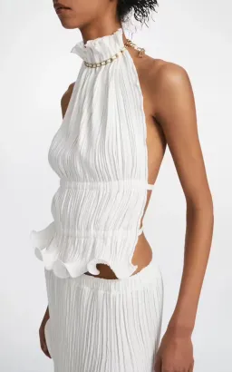 Dion Lee Chain Pleat Halter Top and Fluted Slit Midi Skirt Set Ivory Size 8 for rent on The Volte - image 4