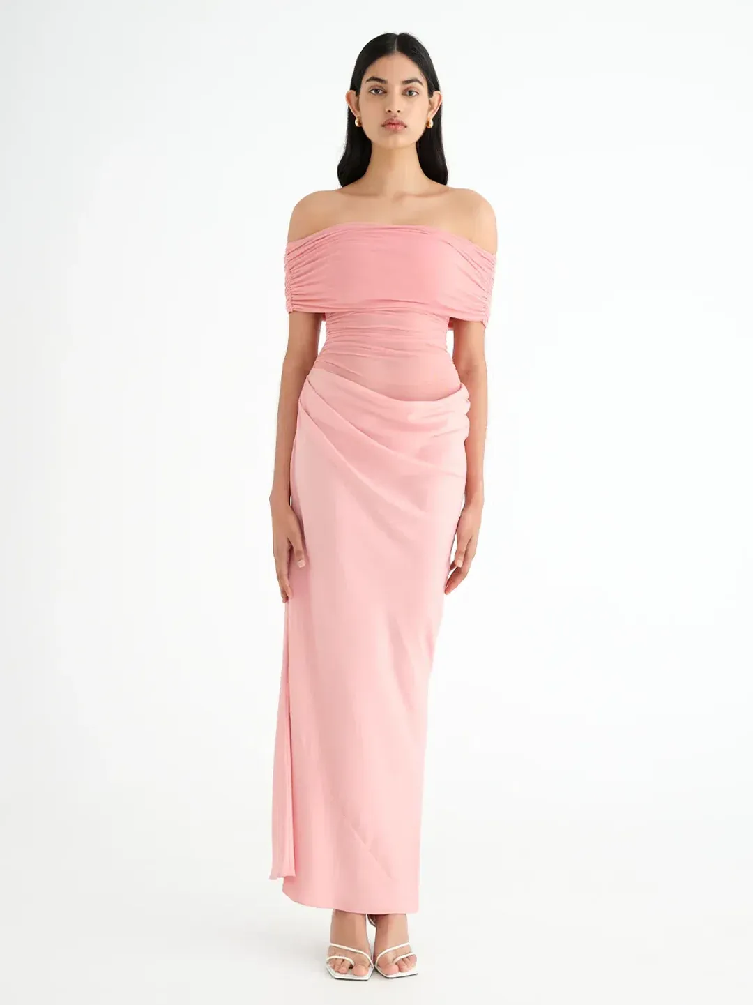 Benni Nico Off Shoulder Maxi Dress Candy Floss Size 8 for rent on The Volte - main image