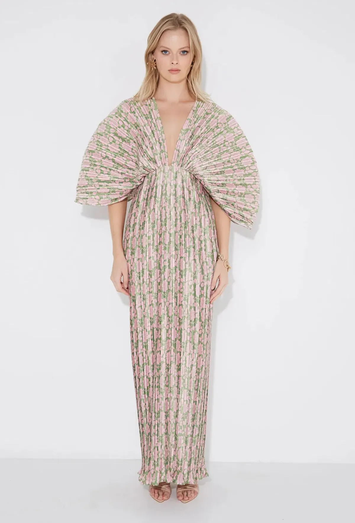 Sonya Moda Gianna Forever Dress Olive Pink Floral Size 8 - Image 1