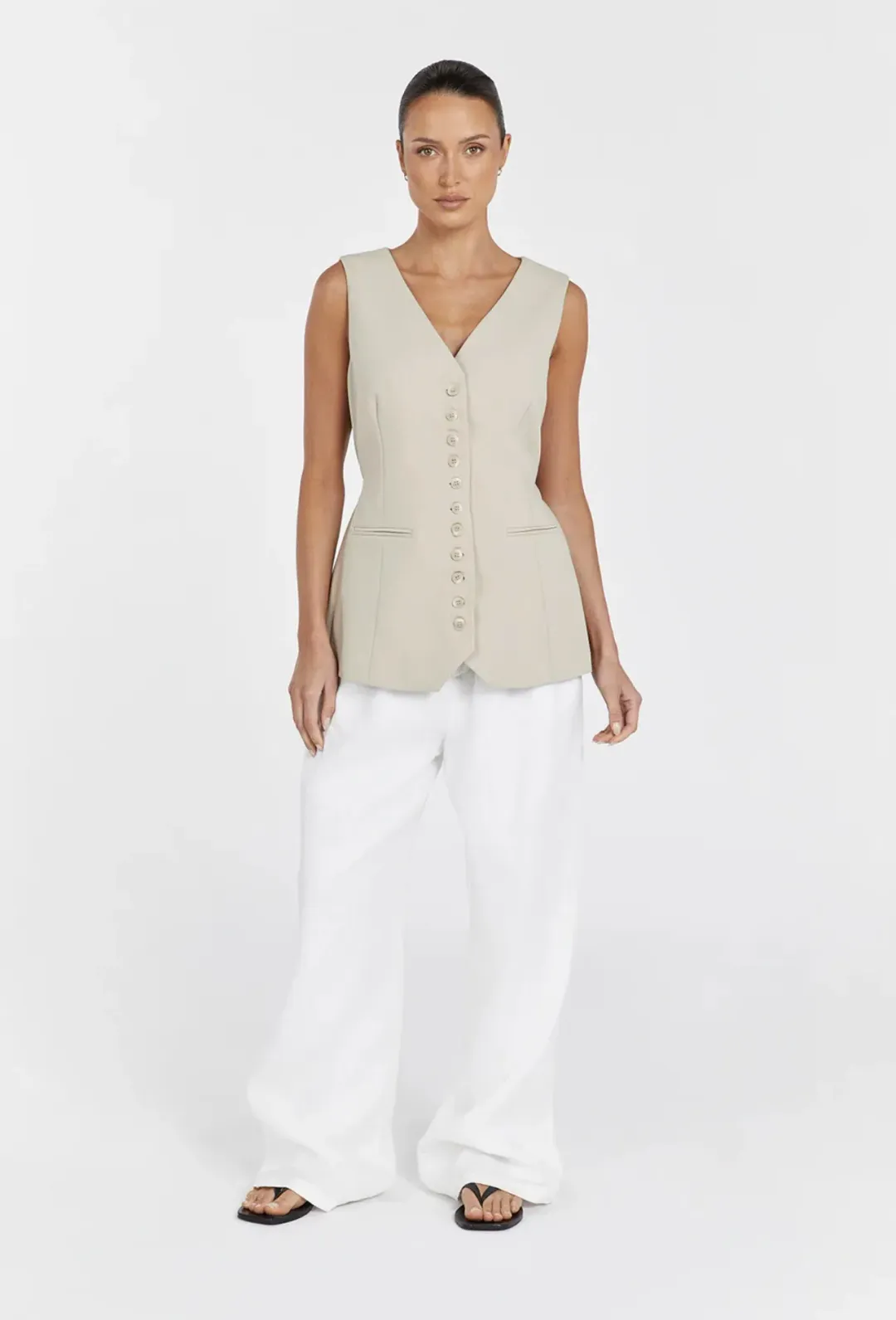 Dissh Celine Longline Vest & Pants Set in Pebble Size 12 for rent on The Volte - main image