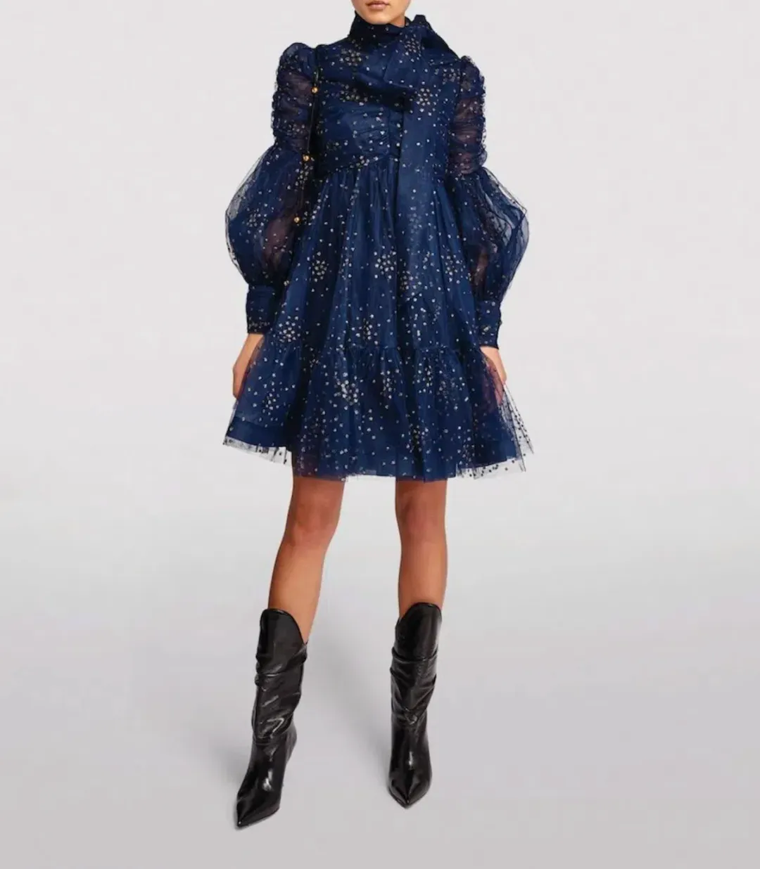 Zimmermann Rhythm Ruched Glitter Mini Dress Navy Size 0P / AU 6 for rent on The Volte - main image
