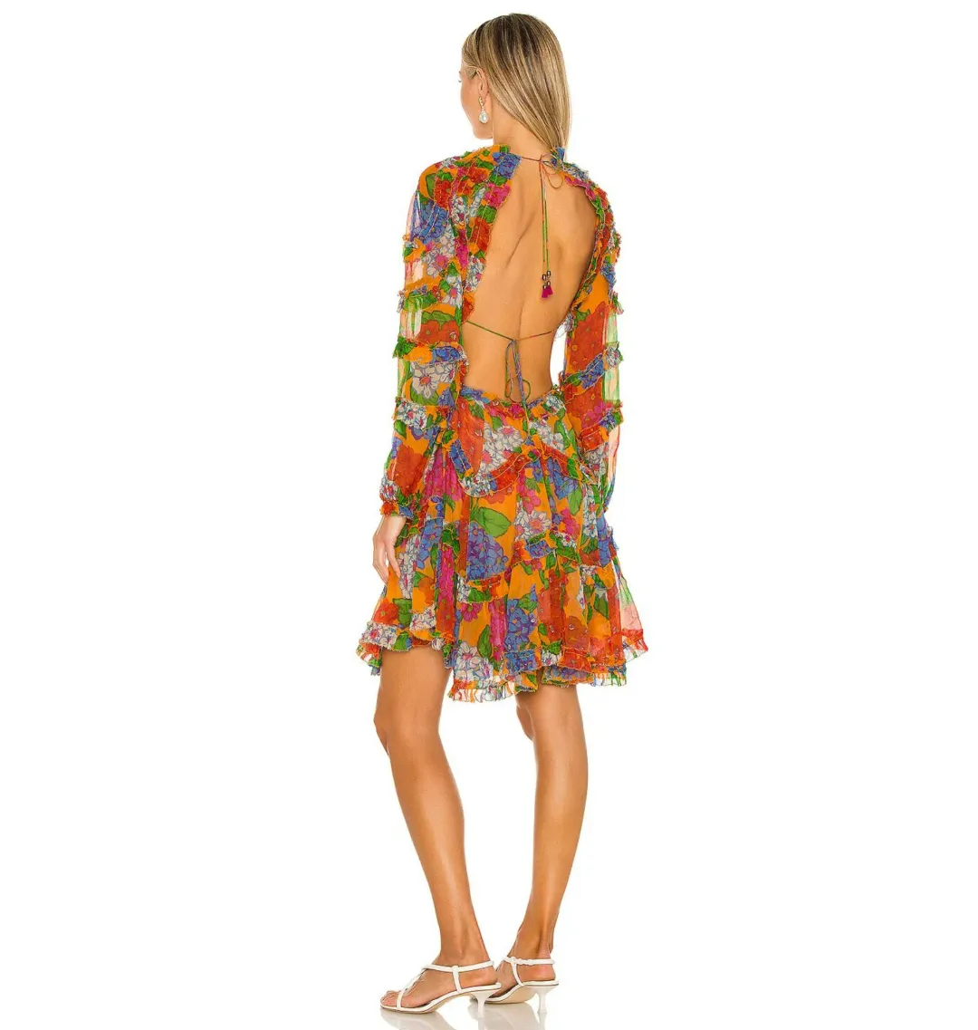 Zimmermann Riders Frill Mini Dress Mango Floral Size 2 / AU 12 for rent on The Volte - main image