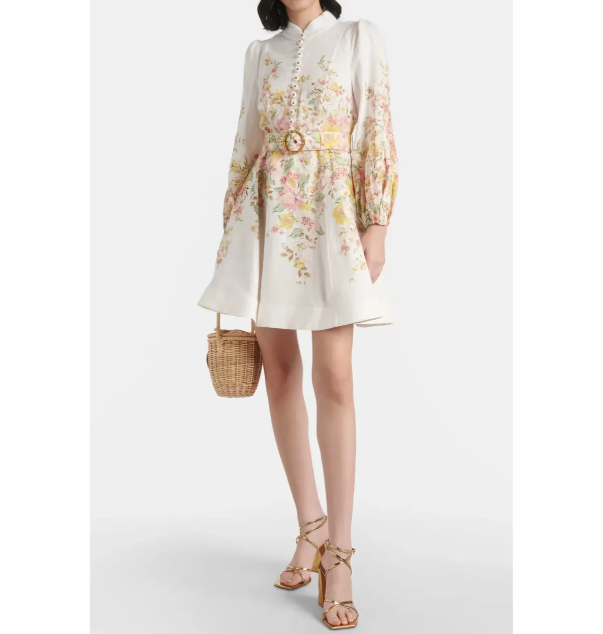 Zimmermann Matchmaker Buttoned Mini Dress Ivory Coral Floral Size 1 / AU 10 - Image 1