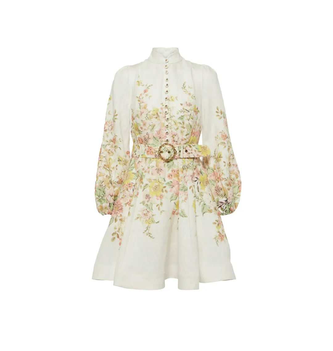 Zimmermann Matchmaker Buttoned Mini Dress Ivory Coral Floral Size 1 / AU 10 for rent on The Volte - main image