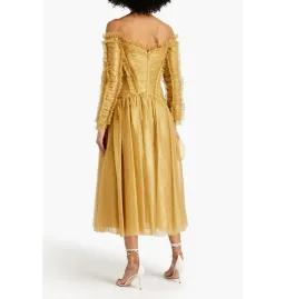 Zimmermann Prima Off Shoulder Dress Gold Size 1 / AU 10 for rent on The Volte - image 2