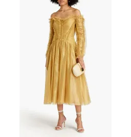 Zimmermann Prima Off Shoulder Dress Gold Size 1 / AU 10 for rent on The Volte - image 1
