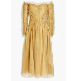 Zimmermann Prima Off Shoulder Dress Gold Size 1 / AU 10 for rent on The Volte - image 3
