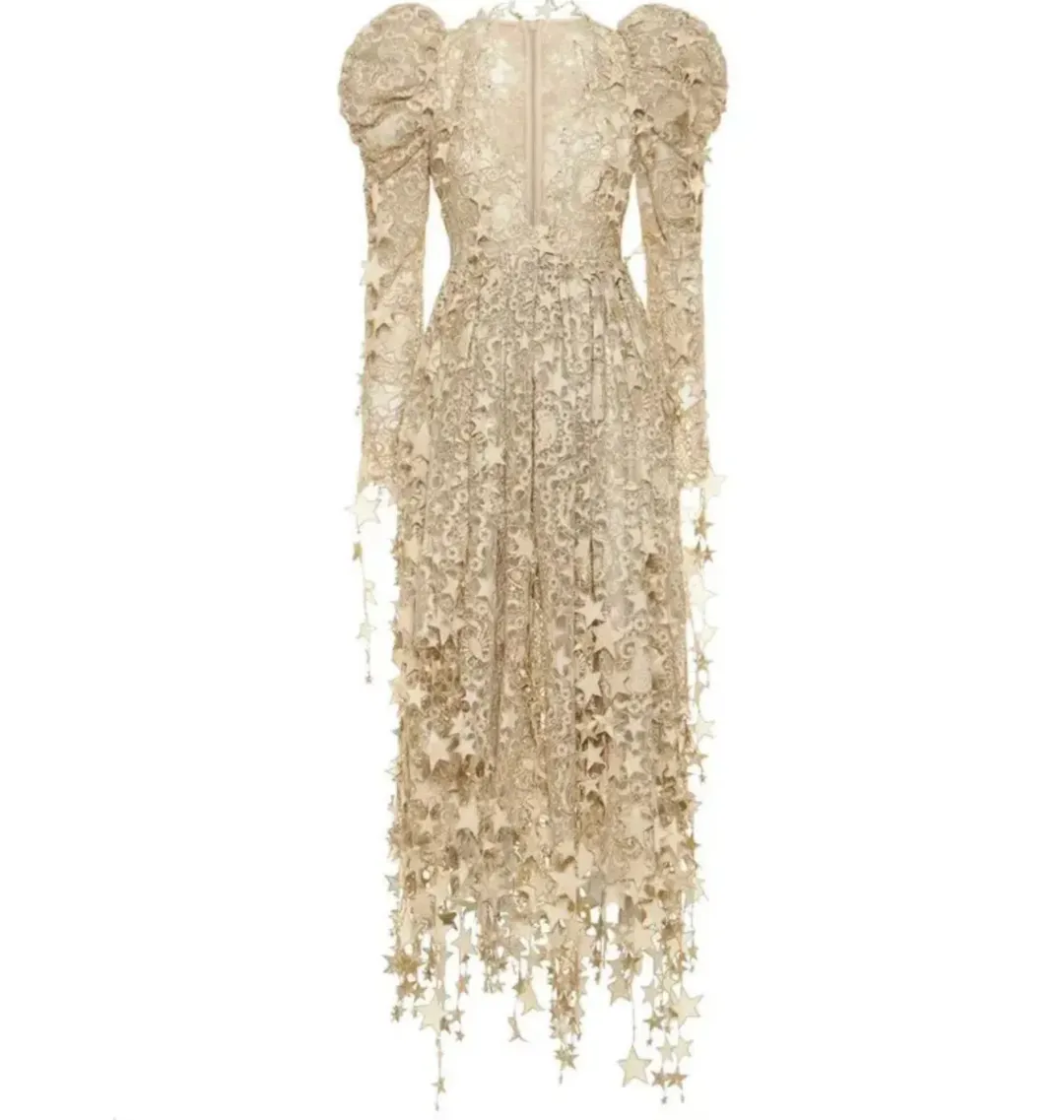 Zimmermann Celestial Zodiac Midi Dress Champagne Size 0 / AU 8 for rent on The Volte - main image