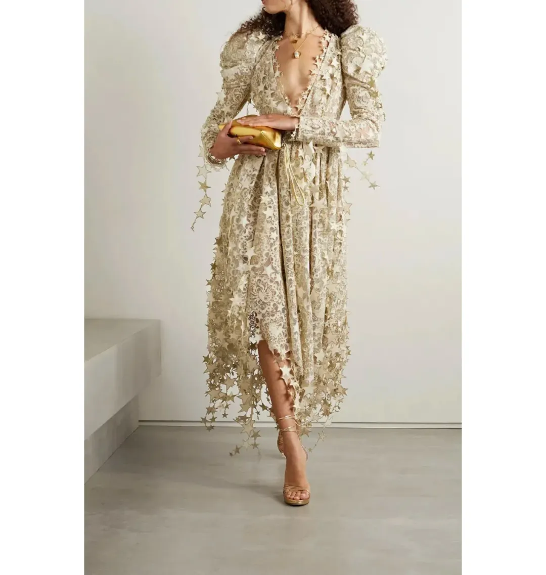Zimmermann Celestial Zodiac Midi Dress Champagne Size 0 / AU 8 for rent on The Volte - main image