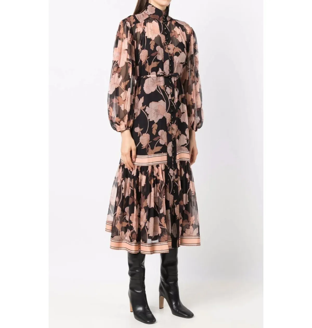 Zimmermann Concert Peonies Panelled Midi Dress Black Peonies Size 0 / AU 8 - Image 2