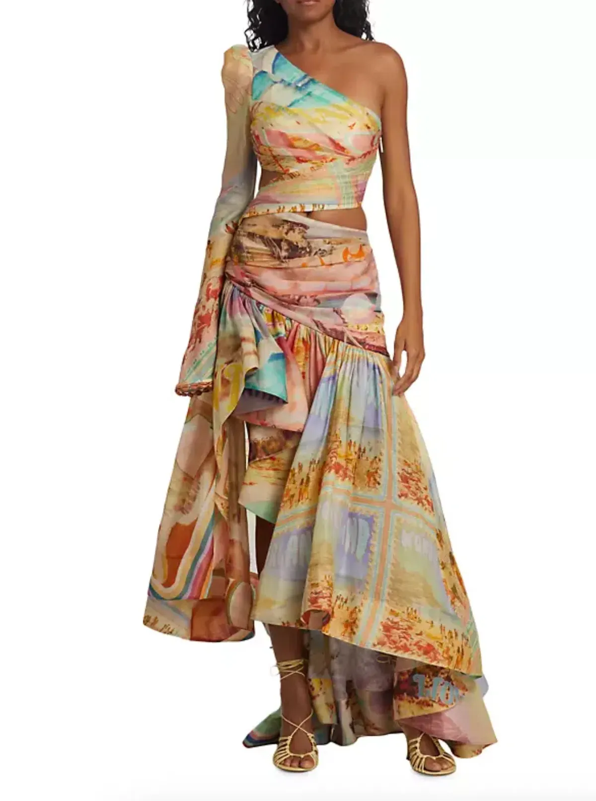 Zimmermann Tama Asymmetric Cut Out Dress Poster Print Size 0 / AU 8 - Image 1