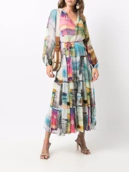 Zimmermann Shelly Tiered Tie Midi Dress Patched Posters Size 0 / AU 8 for rent on The Volte - image 1