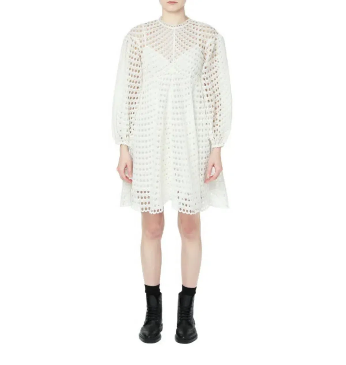 Zimmermann Poppy Eyelet Mini Dress Ivory Size 0 / AU 8 for rent on The Volte - main image
