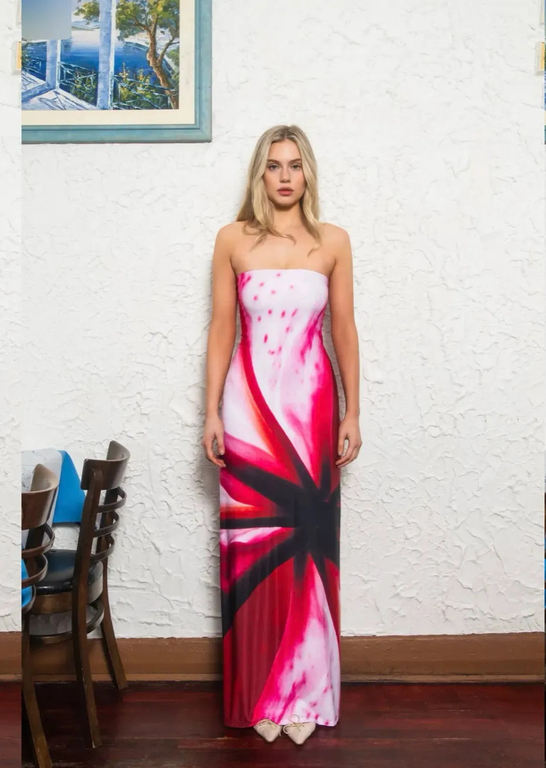 With Harper Lu Strapless Slip Dress Fuchsia Mosaic Size Small / AU 8 for rent on The Volte - main image