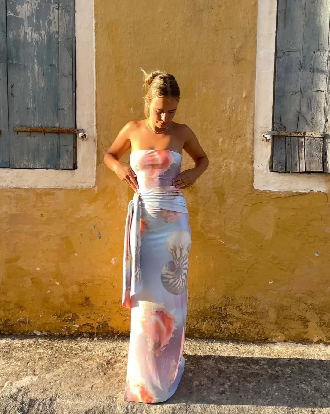 Odysseus & Penelope Draped Strapless Dress Ocean Pearl Size Medium / AU 10 for rent on The Volte - main image