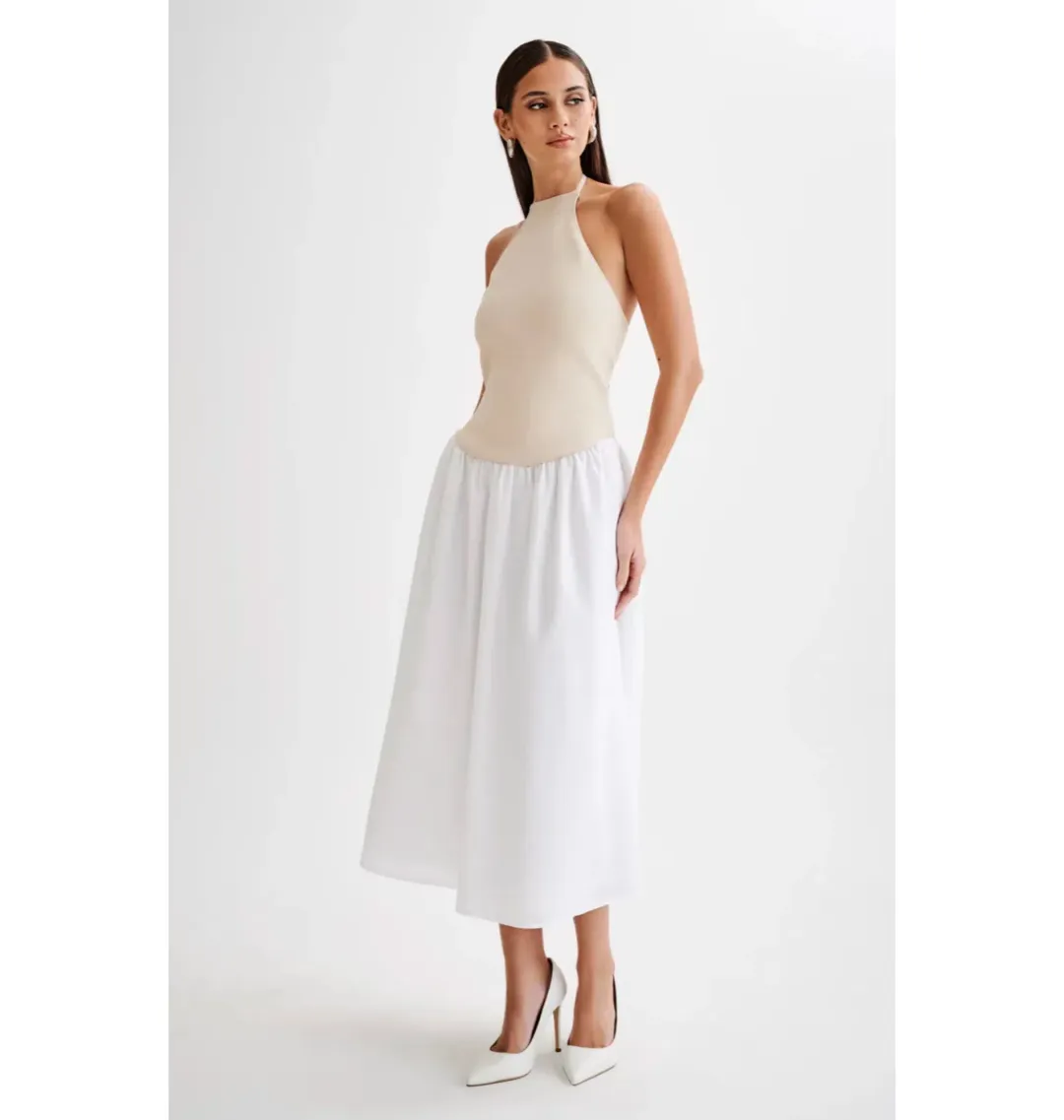 Meshki Katie Knit Linen and Midi Dress Natural/White Size XS / AU 6 for rent on The Volte - main image