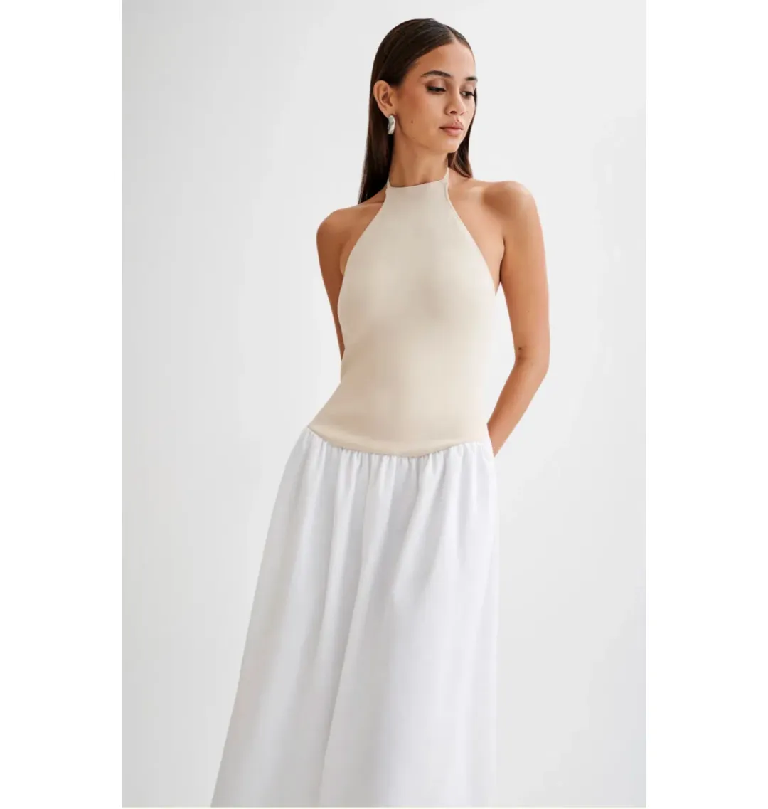 Meshki Katie Knit Linen and Midi Dress Natural/White Size XS / AU 6 for rent on The Volte - main image