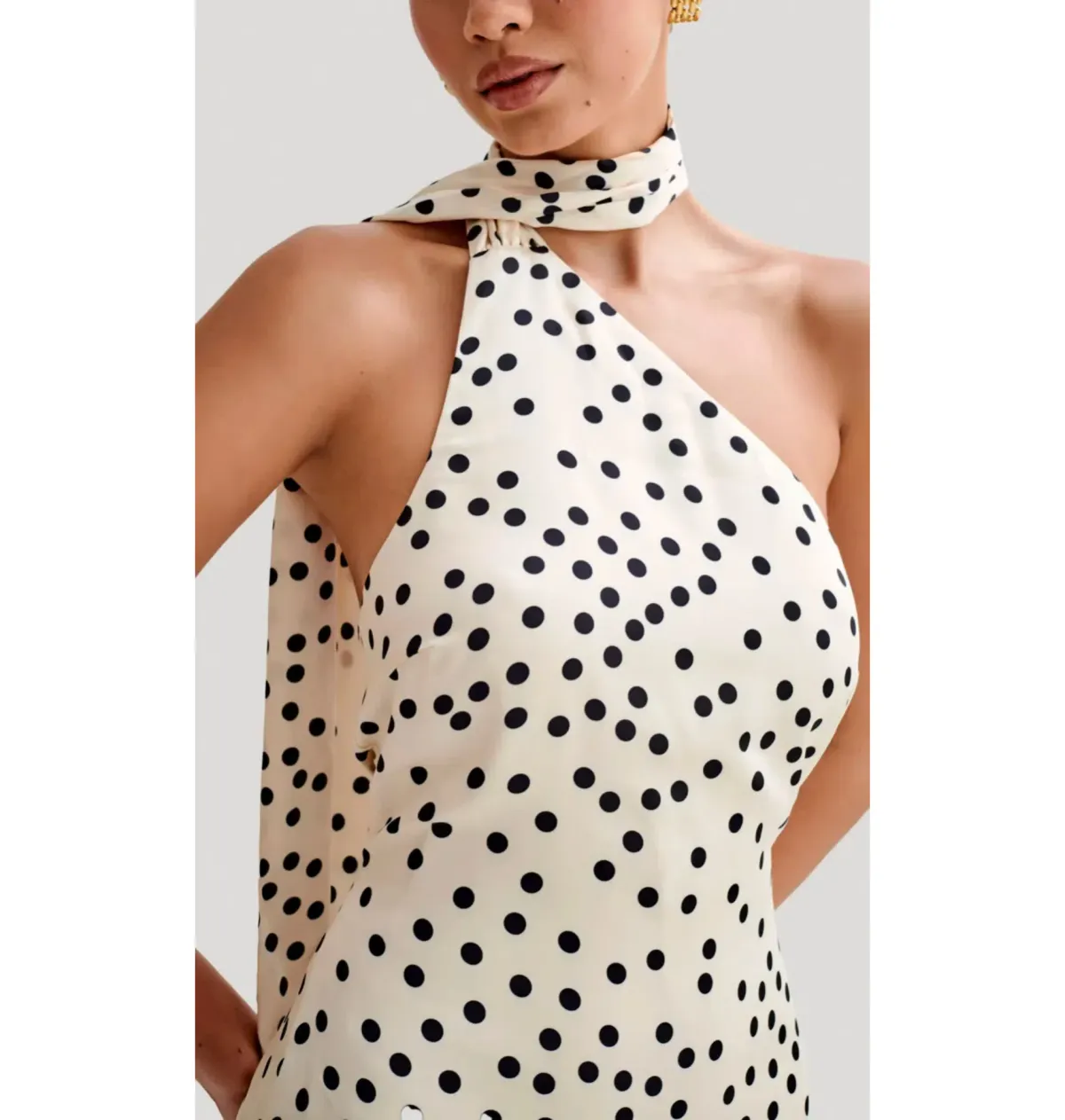 Meshki Joan Satin Asymmetrical Mini Dress Polka Dot Size AU 6 - Image 2