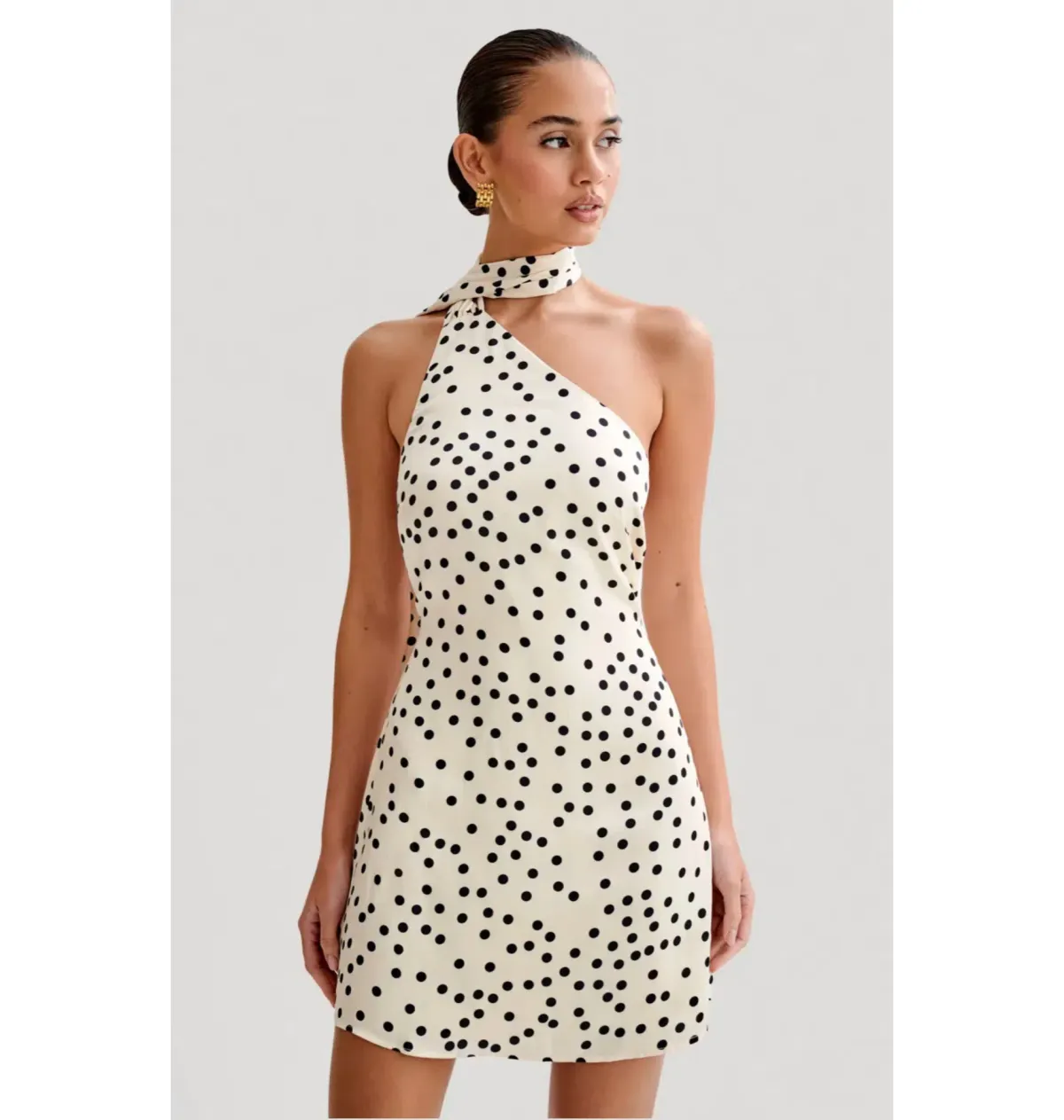 Meshki Joan Satin Asymmetrical Mini Dress Polka Dot Size AU 6 - Image 3