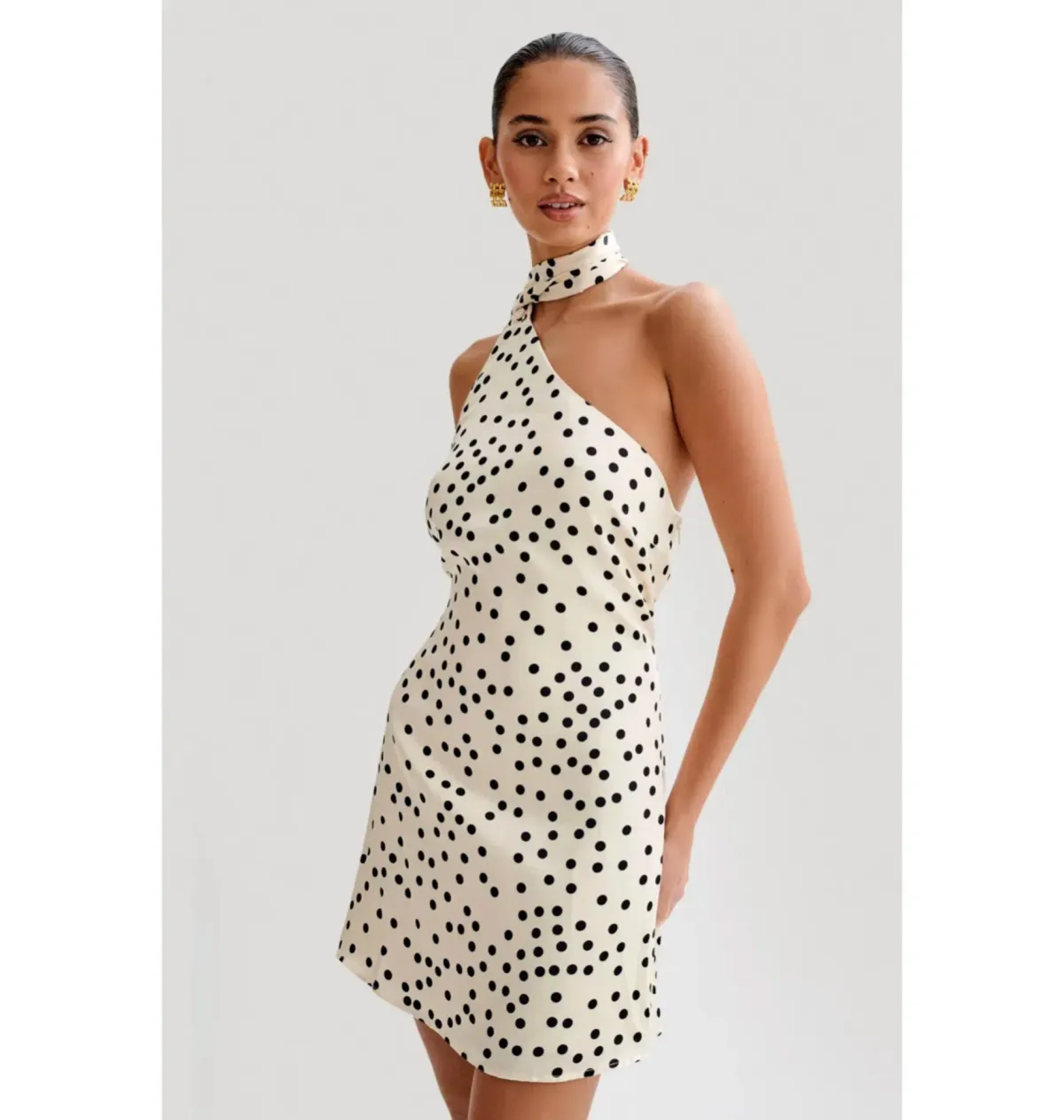 Meshki Joan Satin Asymmetrical Mini Dress Polka Dot Size AU 6 - Image 4