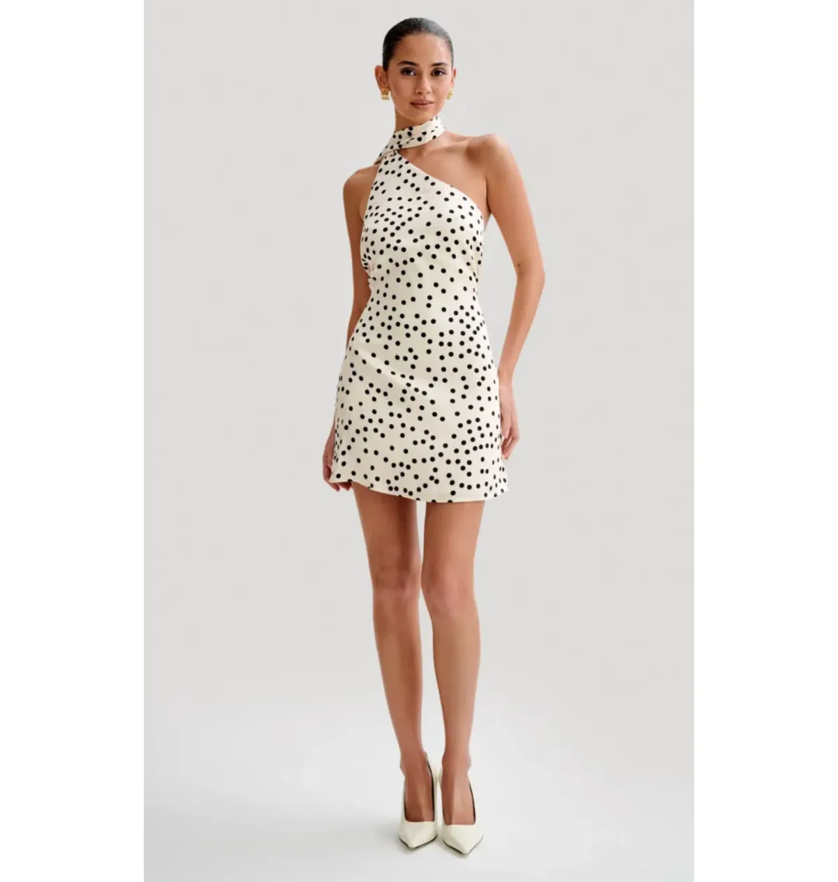 Meshki Joan Satin Asymmetrical Mini Dress Polka Dot Size AU 6 - Image 1