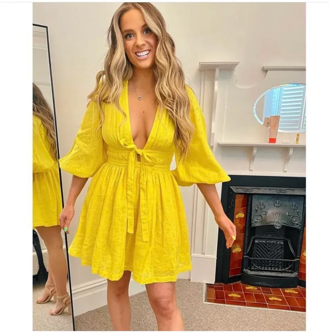 Zimmermann The Shelly Plunge Bow Mini Dress in Yellow Size 1/Au 10 for rent on The Volte - main image
