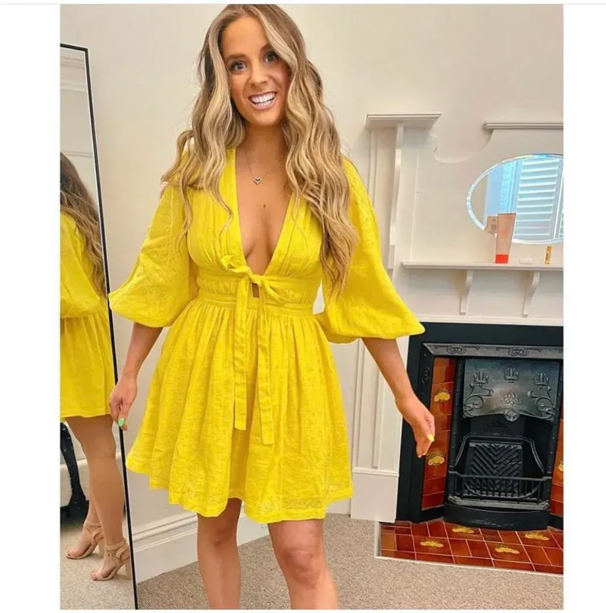 Zimmermann The Shelly Plunge Bow Mini Dress in Yellow Size 1/Au 10 - Image 2
