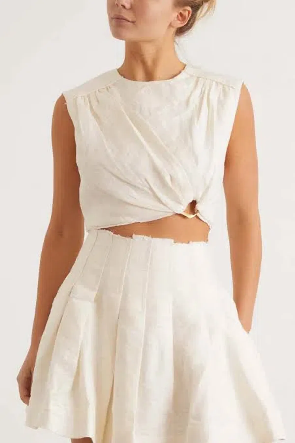 Aje Byblos Ring Cropped Top And Mini Skirt Set Ivory Size 4 - Image 2