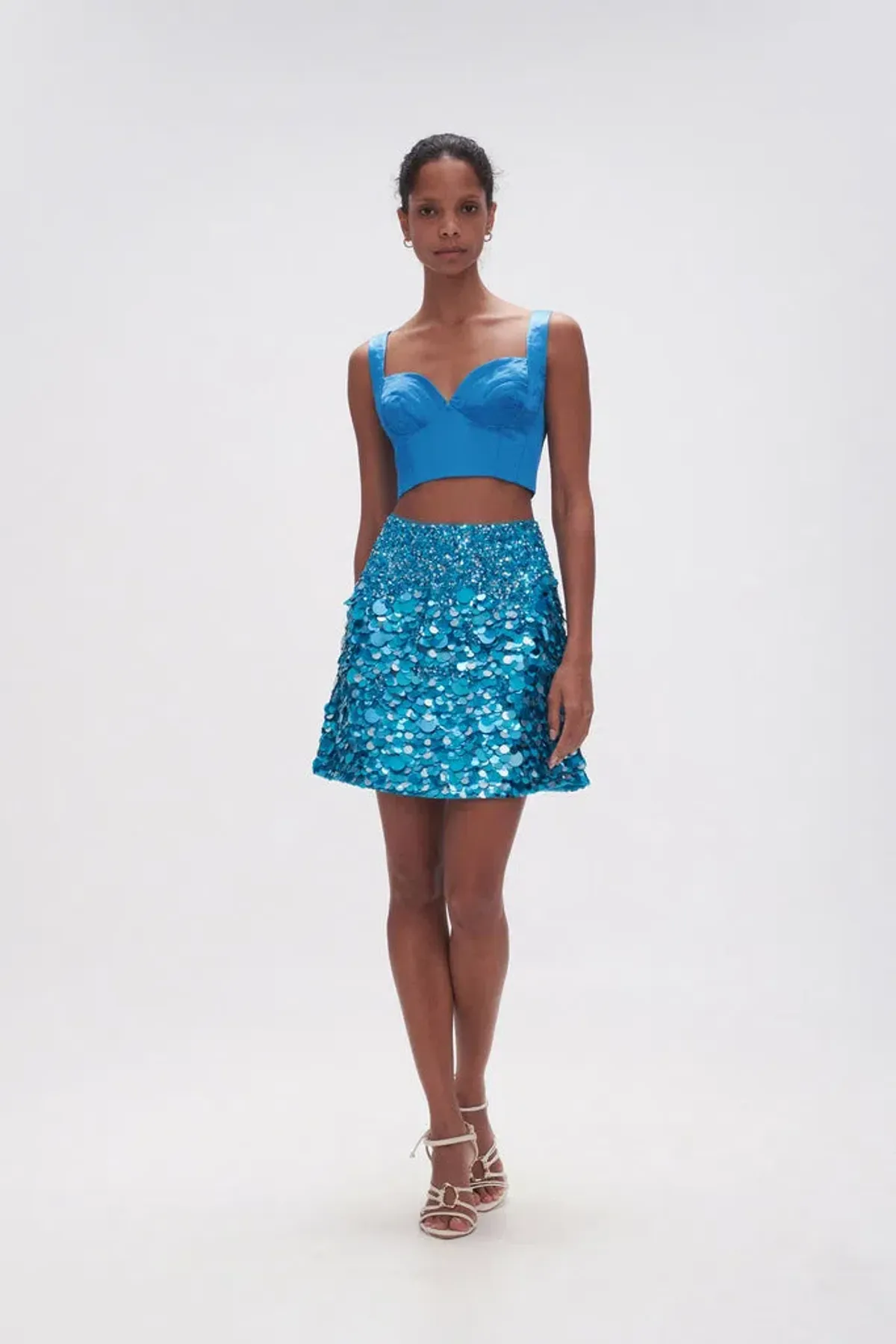 Aje Cherie Sequin Mini Skirt in Azure Blue Size 10 - Image 1