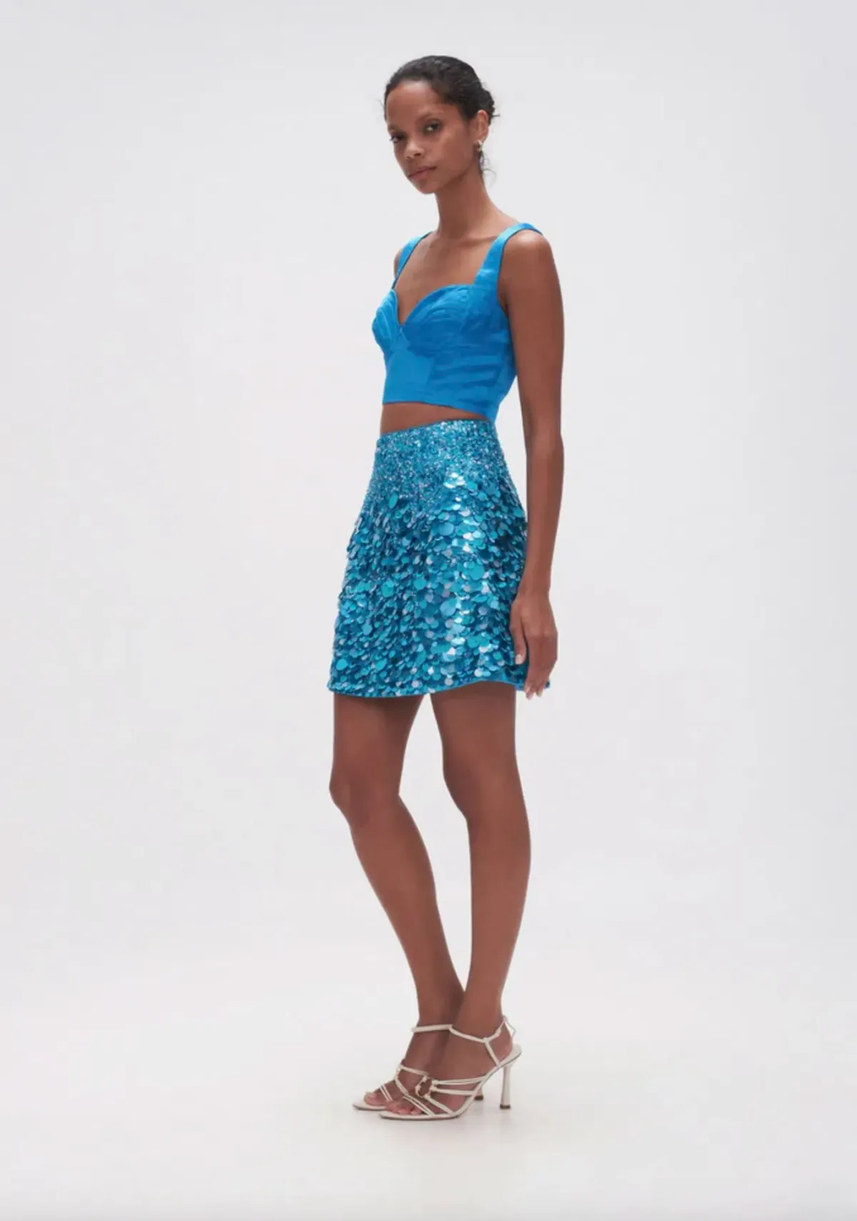 Aje Cherie Sequin Mini Skirt in Azure Blue Size 10 - Image 2