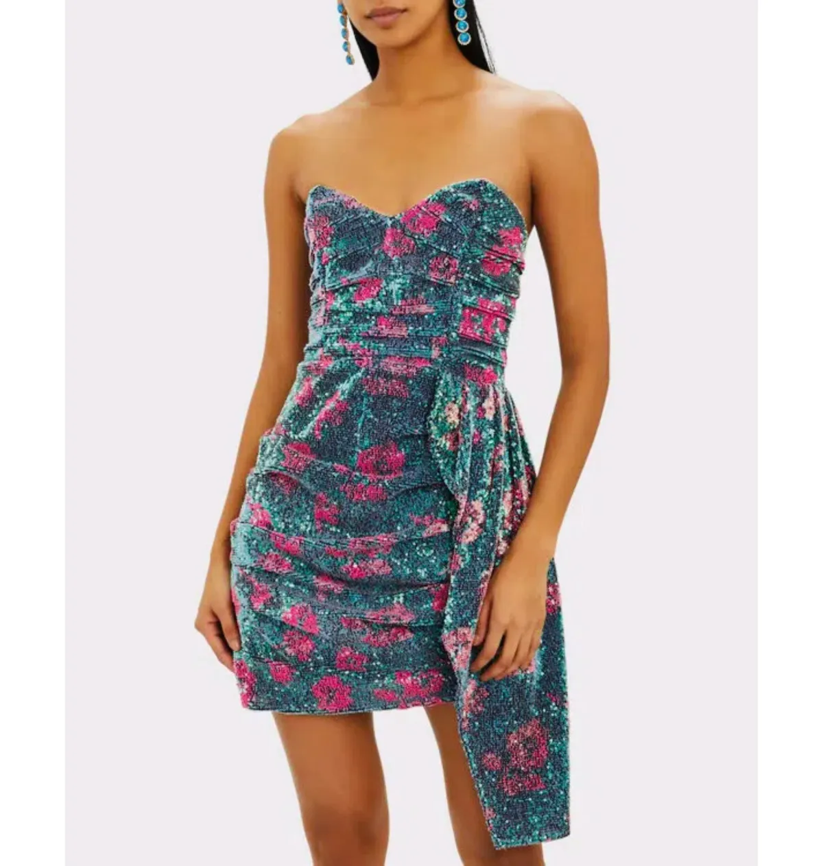 For Love and Lemons Pauline Cosmo Sequin Mini Dress Green Floral Size 8 - Image 5