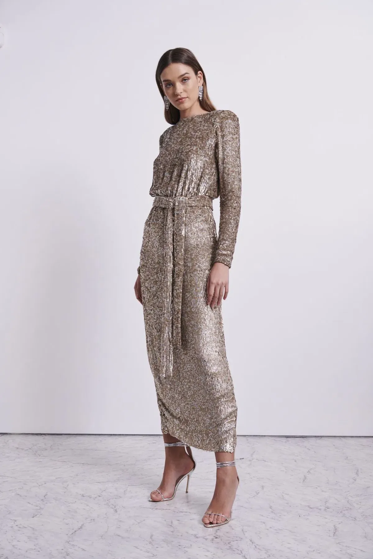 Rachel Gilbert Sequin Malery Gown Gold Size AU 8 - Image 1
