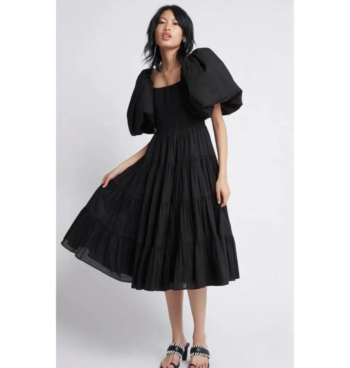 Aje Cherished Puff Sleeve Midi Dress Black Size AU 6 for rent on The Volte - main image