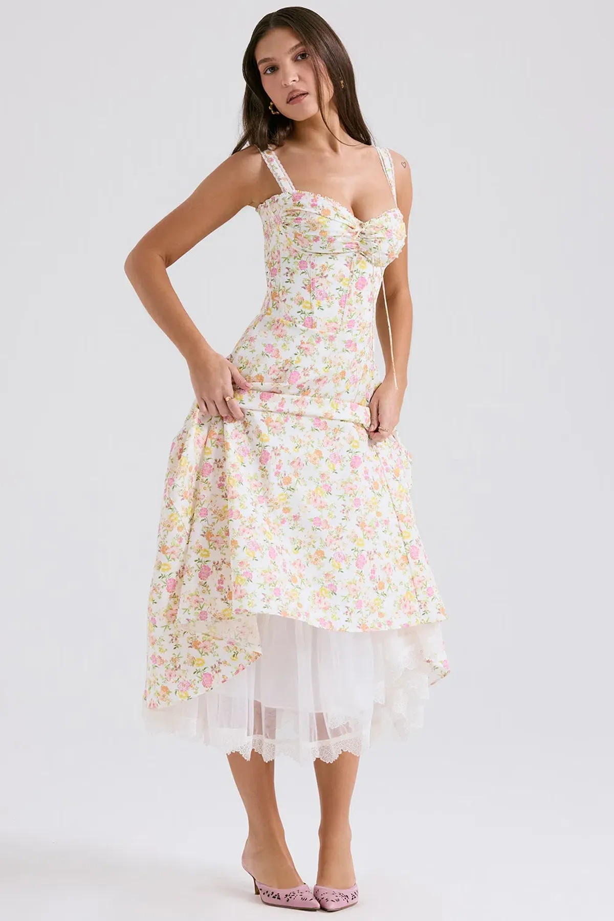 House Of CB Rosalee Dress Ivory Meadow Print Size 10 for rent on The Volte - main image