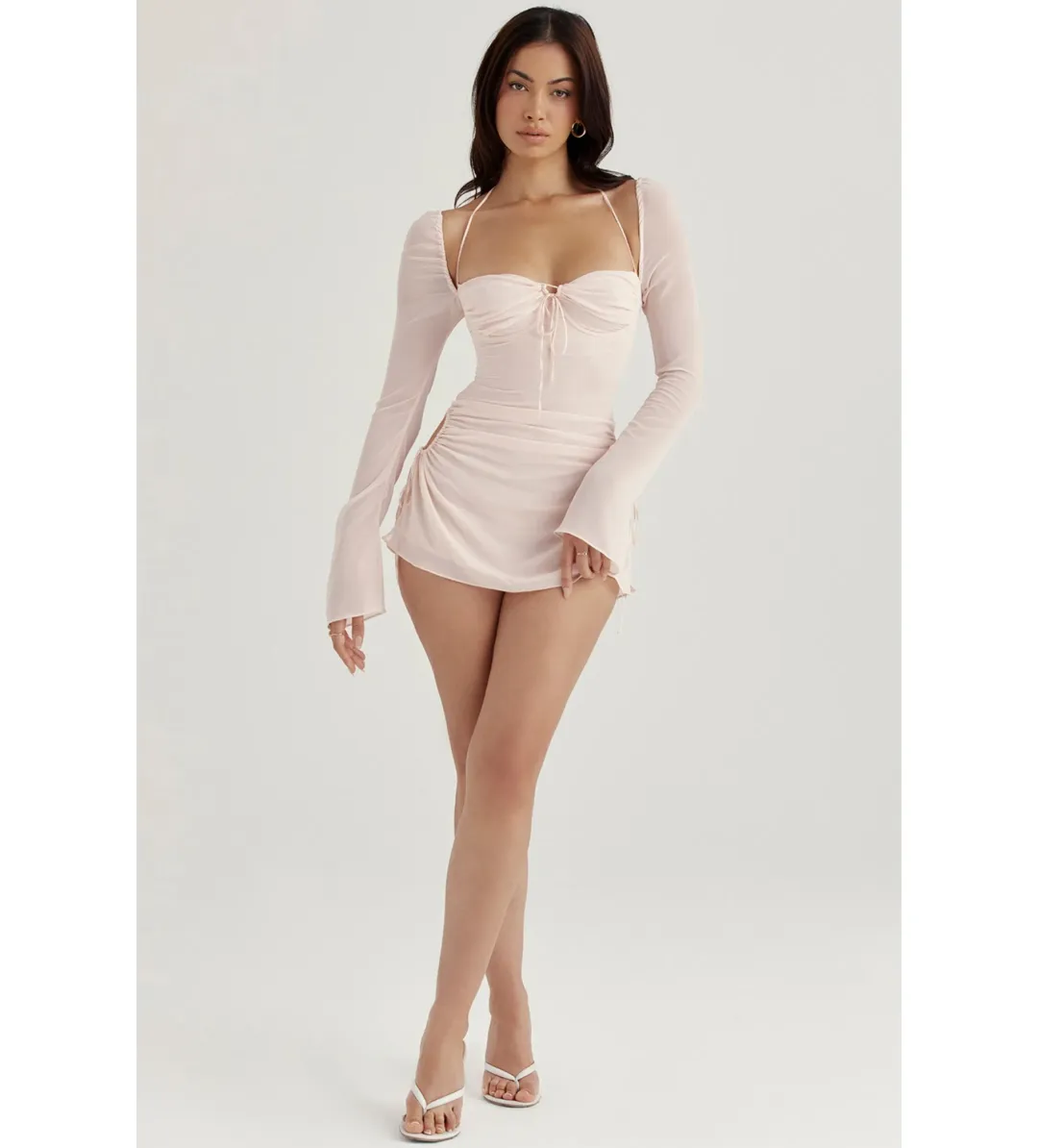 House of CB Baby Chiffon Cutout Halter Mini Dress Pink Quartz Size M for rent on The Volte - main image