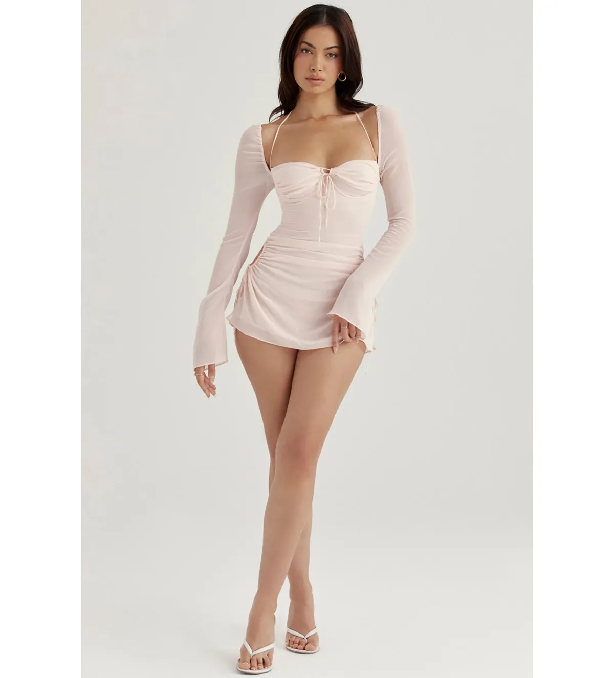 House of CB Baby Chiffon Cutout Halter Mini Dress Pink Quartz Size M - Image 3