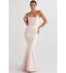 House Of CB Violette Satin Fishtail Gown Blush Size M for rent on The Volte - image 1