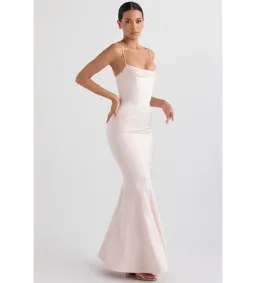 House Of CB Violette Satin Fishtail Gown Blush Size M for rent on The Volte - image 2