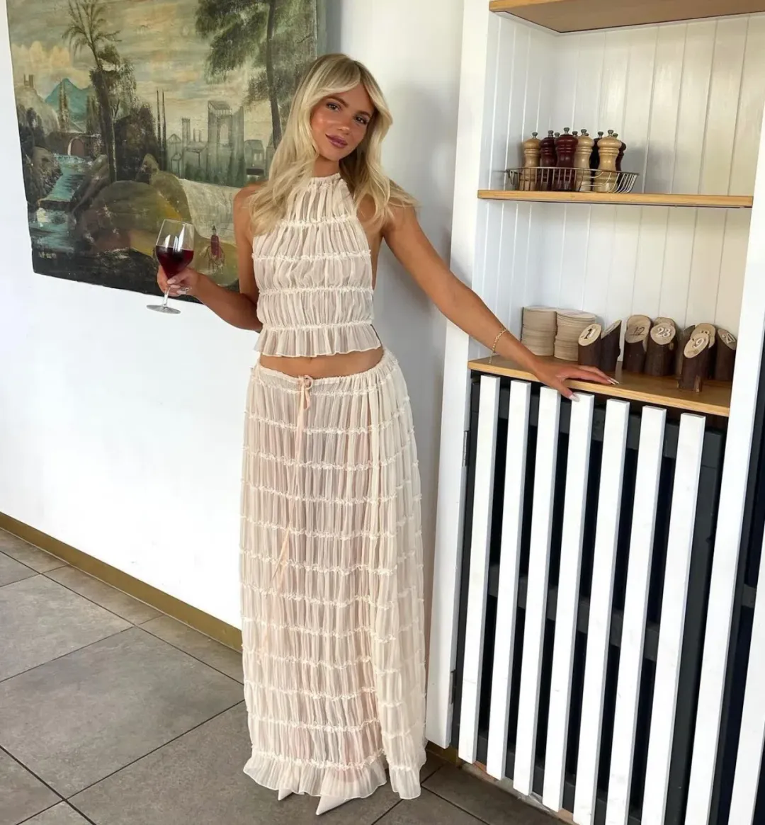 Arcina Ori Juliette Halter Set In Cream Size S / AU 8 for rent on The Volte - main image