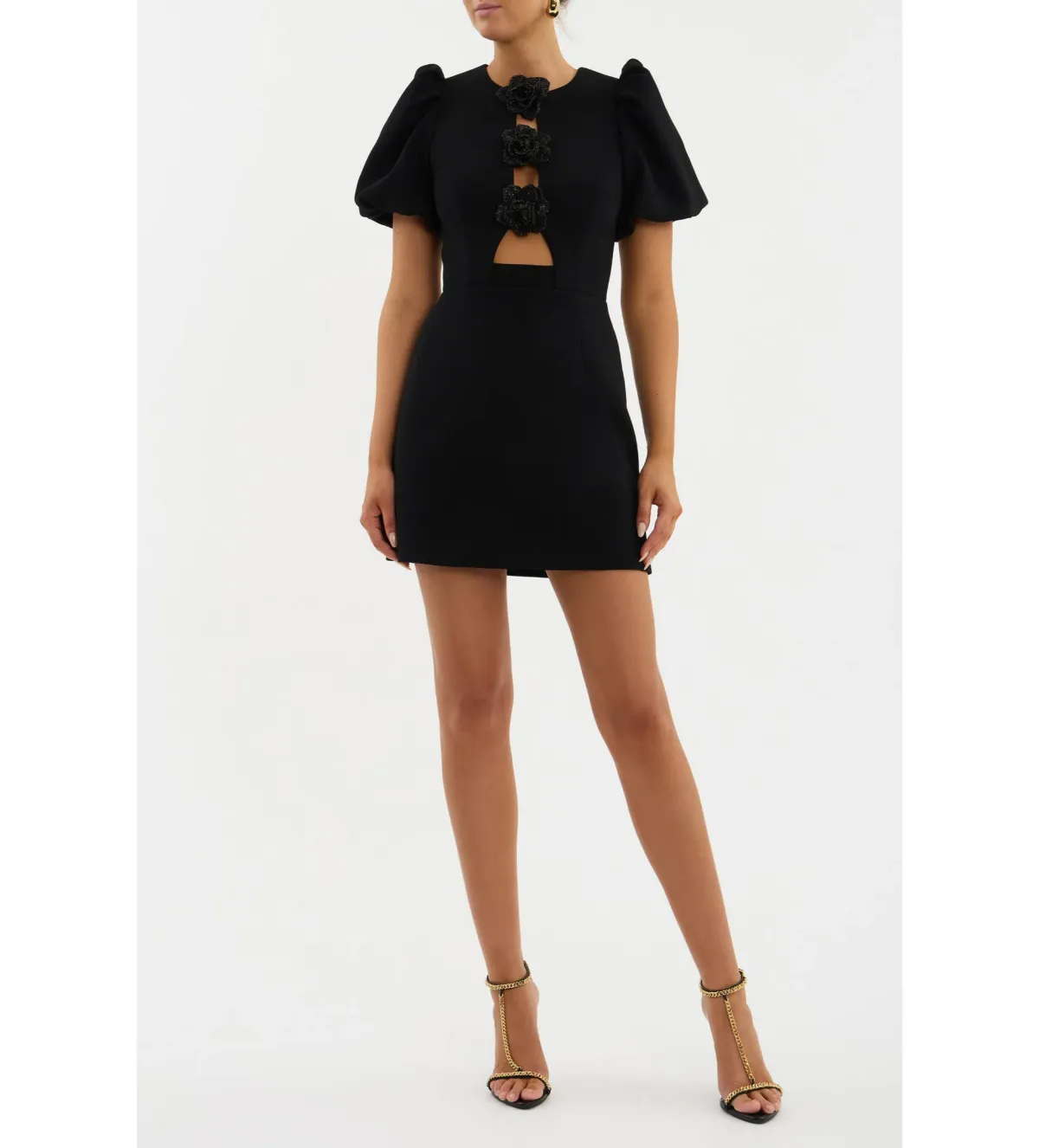 Rebecca Vallance Aubree Flower Mini Dress Black Size 6 - Image 1
