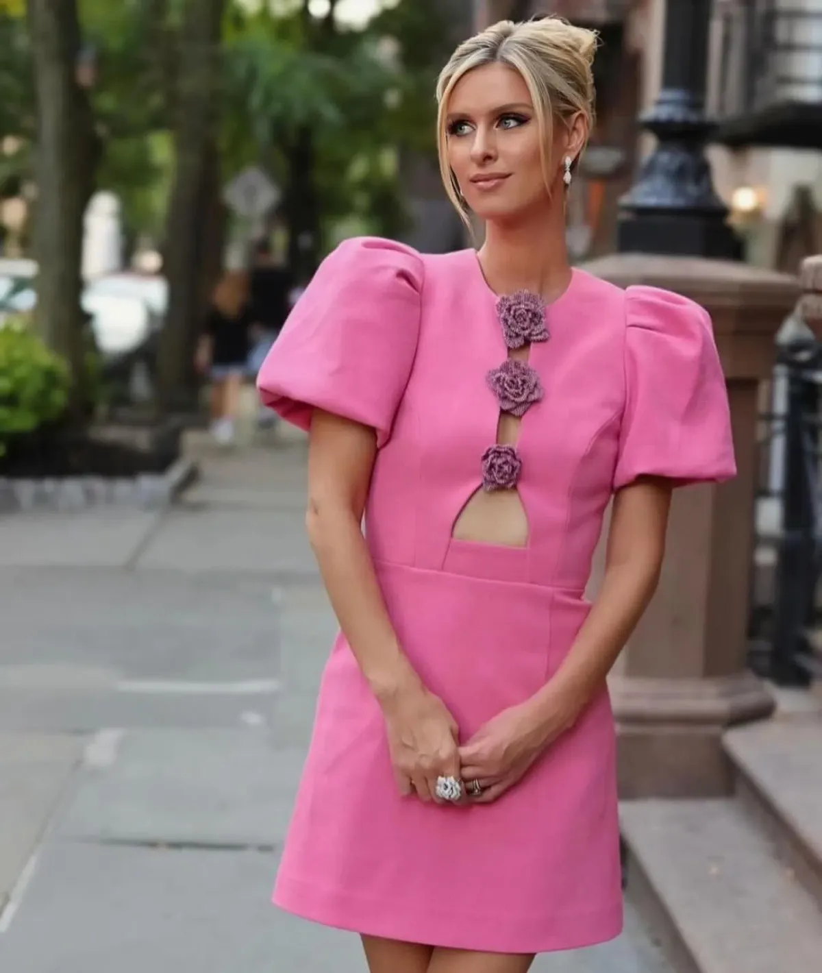 Rebecca Vallance Aubree Flower Mini Dress Pink Size 8 - Image 2