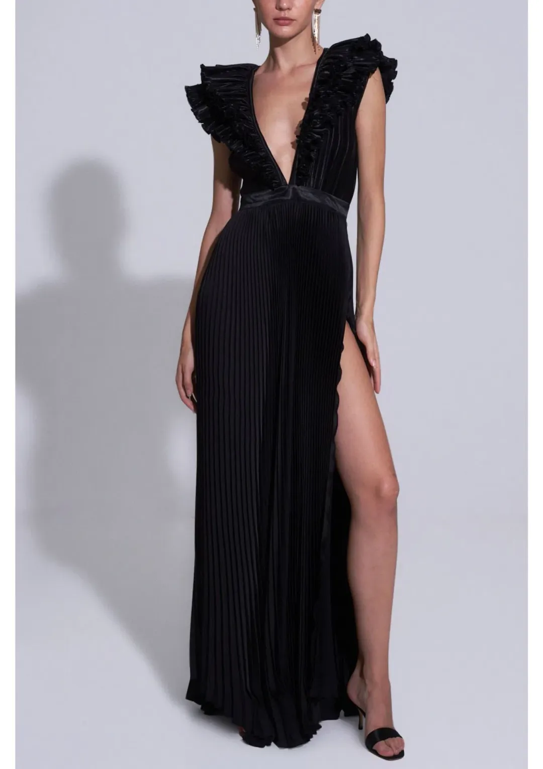 L'Idee Tuileries Split Gown in Noir Size 8 for rent on The Volte - main image
