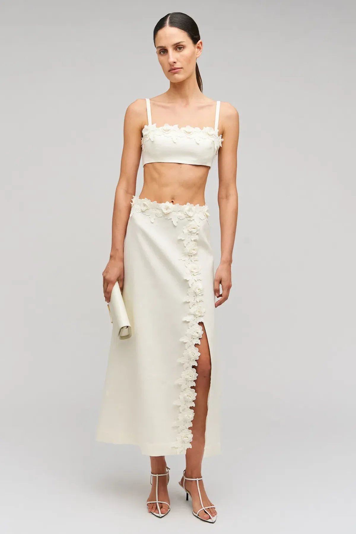 Oroton Rosebud Lace Bralette and Skirt Set Soft Cream Size 6 - Image 1