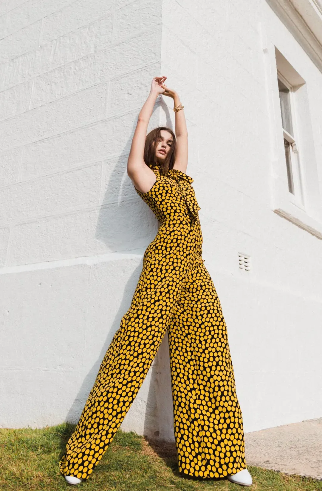 Cue Statement Polkadot Jumpsuit Black/Yellow Size 10 for rent on The Volte - main image
