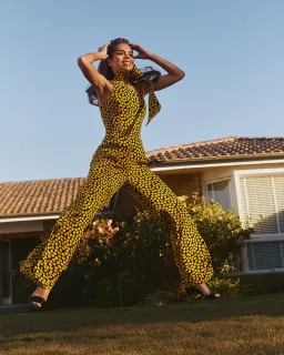 Cue Statement Polkadot Jumpsuit Black/Yellow Size 10 for rent on The Volte - image 5