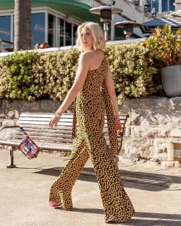 Cue Statement Polkadot Jumpsuit Black/Yellow Size 10 for rent on The Volte - image 2