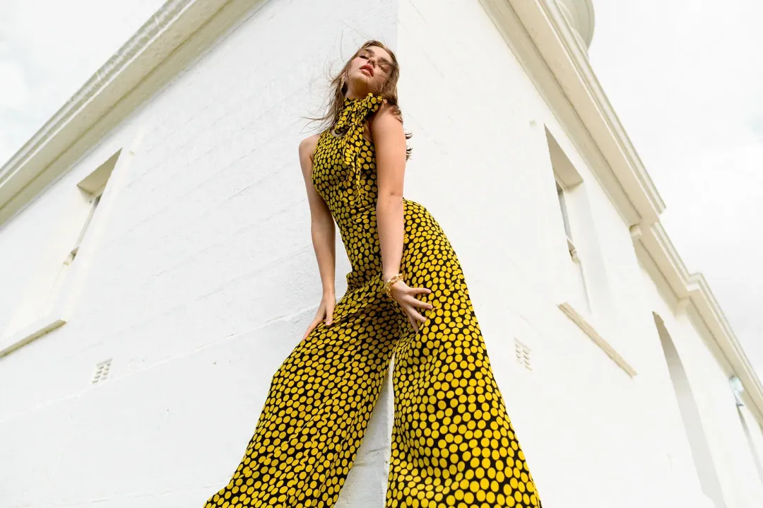 Cue Statement Polkadot Jumpsuit Black/Yellow Size 10 for rent on The Volte - main image