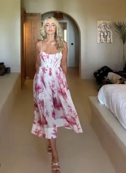 Zimmermann Waverly Corset Midi Dress in Pink Palm Size 0 / AU 8 for rent on The Volte - image 2
